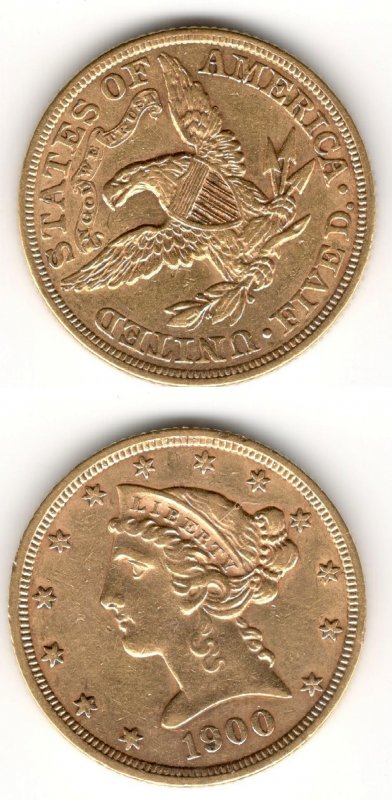 5 Dollari Usa 1900 Aquila Testa Liberty Richiesta Identificazione