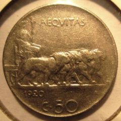 50 Centesimi 1920 Leoni   Bordo Rigato  Reverse