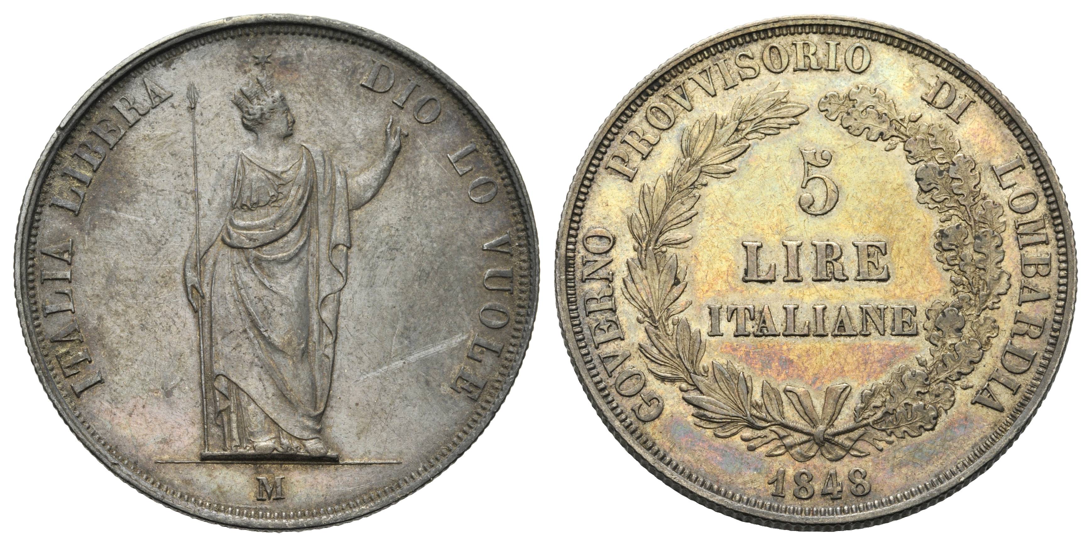 Risultati immagini per 5 lire 1848