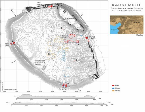 La mappa del sito archeologico di Karkemish studiato dalla missione archeologica italo-turca guidata dall'università di Bologna