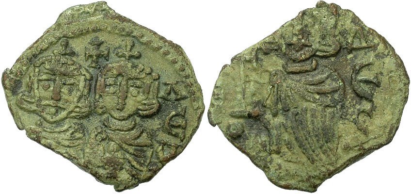 Ancient Coins - FORVM Byzantine Follis Constantine V and Leo IV / Leo III VF Nice Green Patina