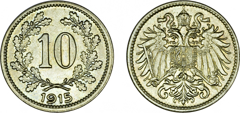 10 Heller 1915 Habsburg - Franz Joseph I. (1848-1916) 10 Heller 1915 Herinek 996, ANK 63 bfr Siehe Beschreibung