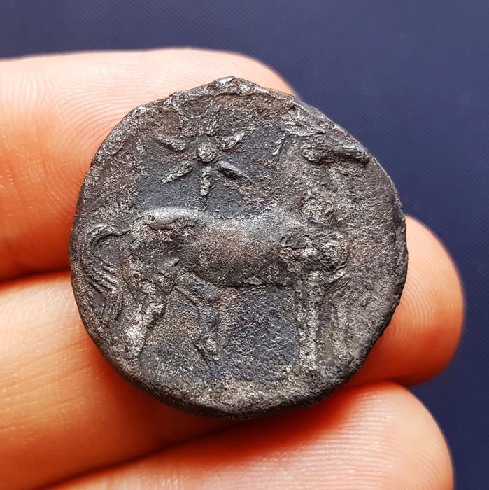 Zeugitana - Carthage Mint - First Punic War, 264-241 BC. - Silvered Billion Double Shekel (10.71 gr, 27 mm.)