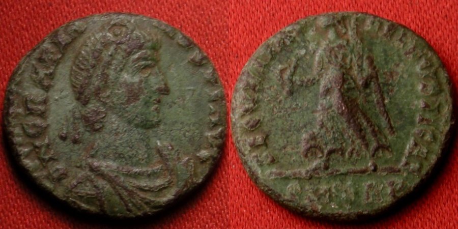 Ancient Coins - GRATIAN AE3. Rome. SECVRITAS REIPVBLICAE, Victoria advancing.