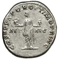 The reverse of a denarius of Trajan showing Aeternitas holding the heads of Luna and Sol