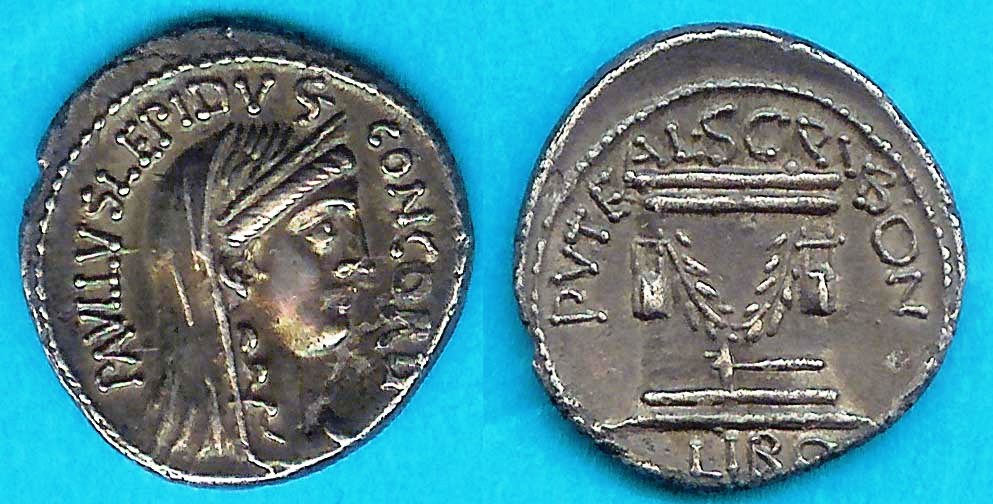 Denario Aemilius Lepidus Paullus, L.  Scribonius Libo InAsta Martello.jpg