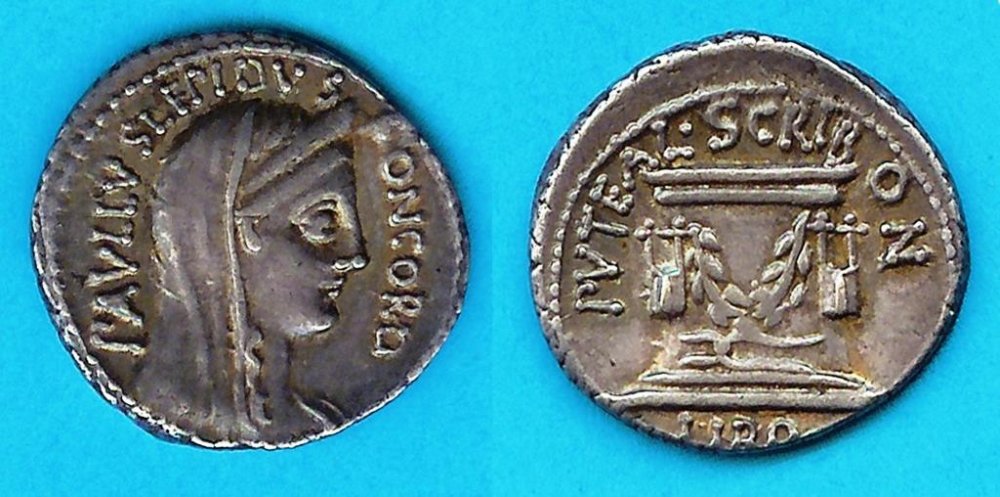 Denario Aemilius Lepidus Paullus, L. Scribonius Libo  Varesi Tenaglie.jpg