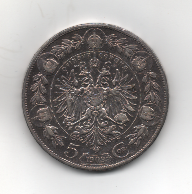 5 Corona 1909 Austria Habsburg Franz Joseph I Arg.900-24g-36mm (2).png