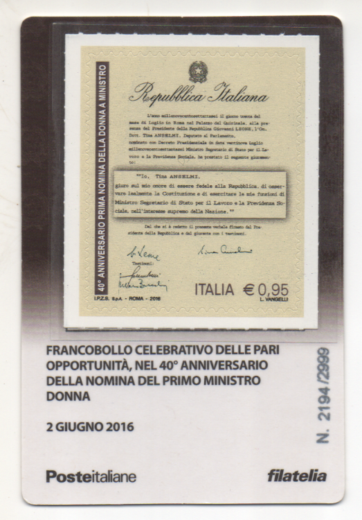 02-06-2016 Francobollo Celebrativo Delle Pari Opportunità Nel 40° Anniversario Della Nomina Del Primo Ministro Donna (1).png