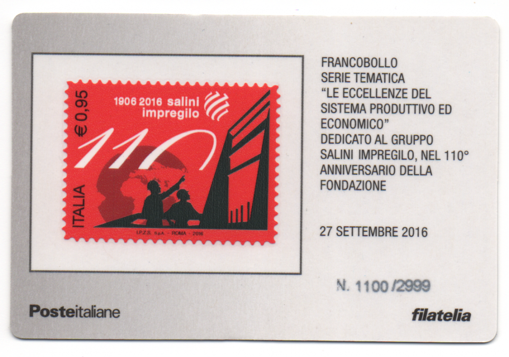 27-09-2016 Francobollo Serie Tematica Le Eccellenze Del Sistema Produttivo Ed Economico Dadicato Al Gruppo Salini Impregilo Nel 110° Anniversario Della Fondazione (1).png