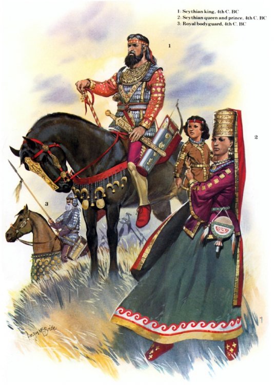 Scythian king, queen and prince and royal bodyguard, 4th century BC.jpg