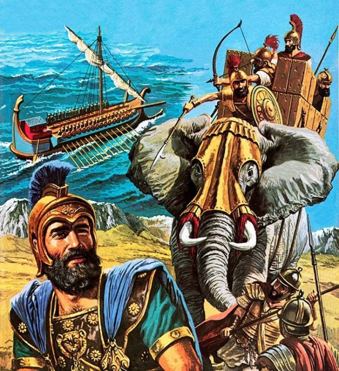 Hannibal leading the Carthaginian army during the Punic War.jpg