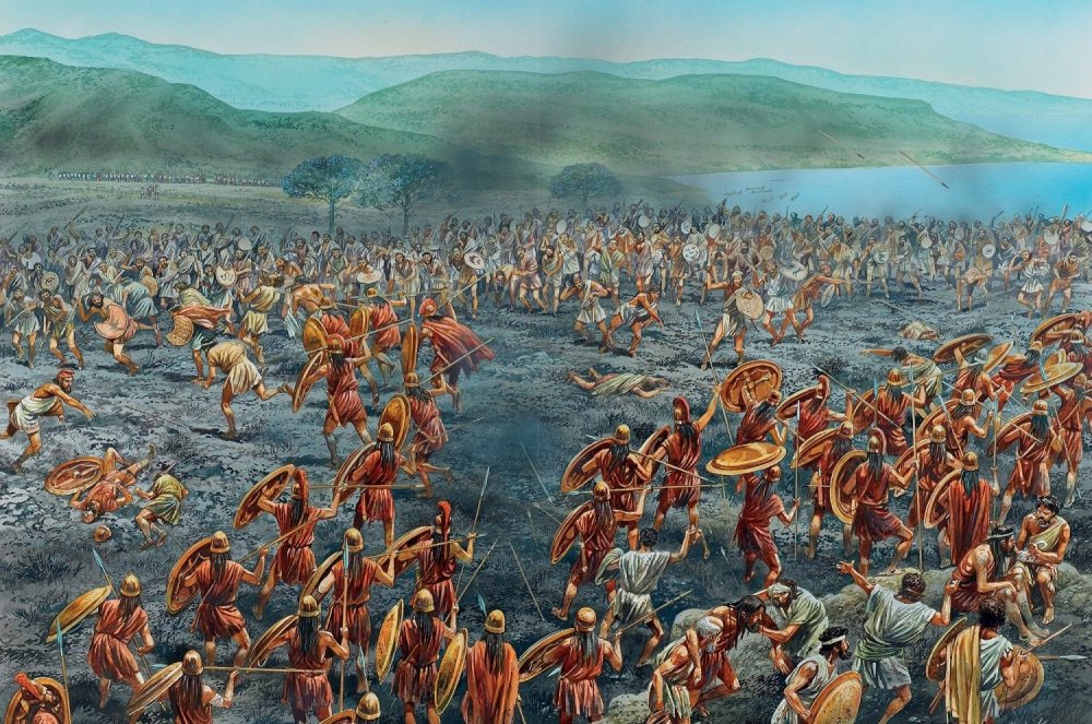 The Greeks storm the Persian encampment at the Battle of Mycale. Along with Plataea, this battle put the nail in the coffin of the great se.jpg