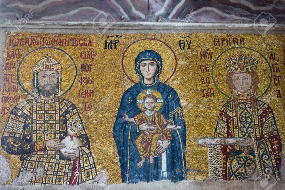 106400238-view-of-emperor-john-ii-comnenus-virgin-mary-with-jesus-and-empress-irene-on-byzantine-mosaic-in-hag.jpg