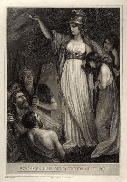 Boudicca in una immagine del XVIII secolo inglese ..jpg