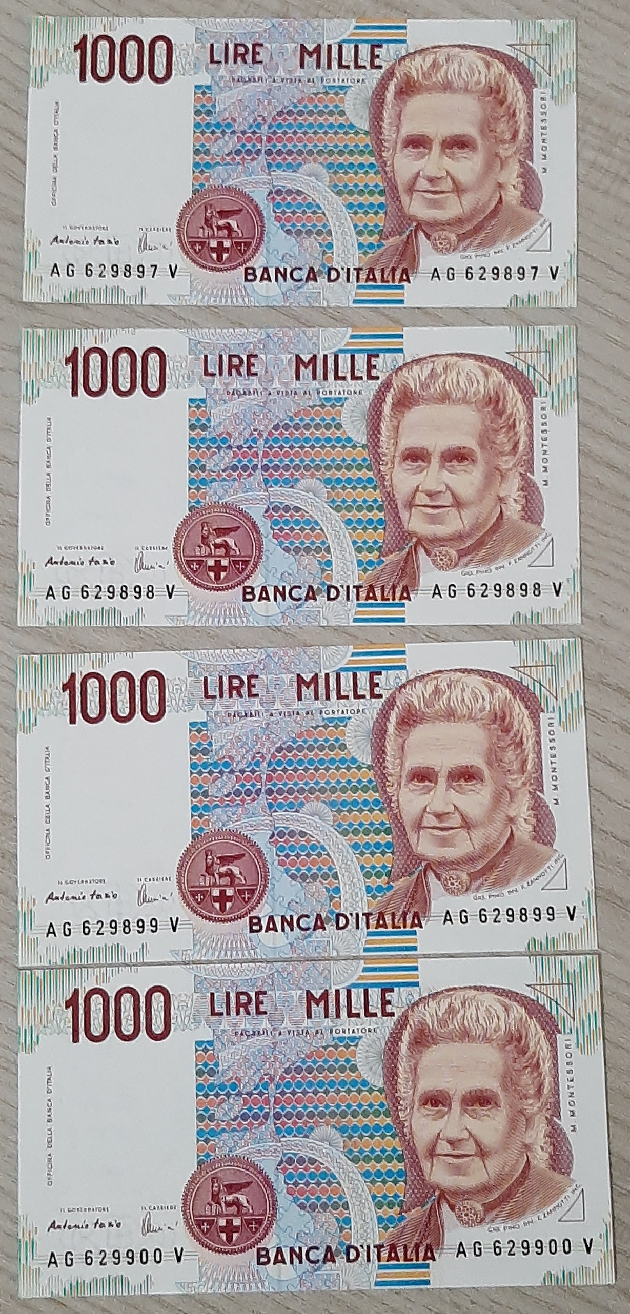 Lotto di 4 mille lire Montessori consecutive