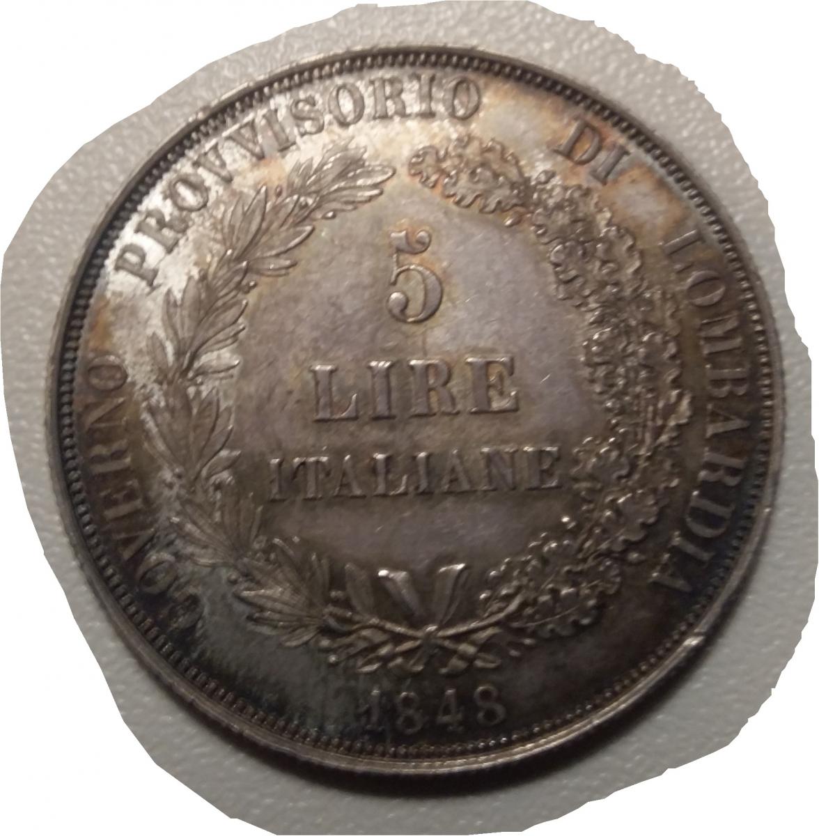 5 Lire 1848 - Governo provvisorio di Milano